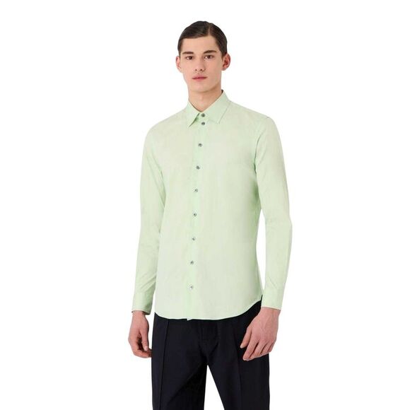 Emporio Armani Mens Plain Cotton Shirt / Green - Picture 4 of 5